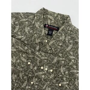 Vintage Polo Jeans Company Shirt Mens Large Green Floral Pearl Snap Ralph Lauren
